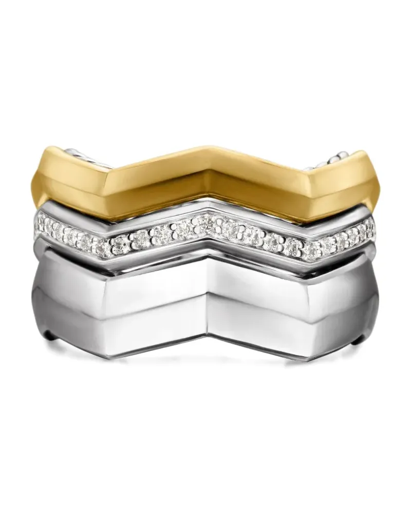 David Yurman 18kt Stax Gelbgold- und Sterlingsilberring mit Diamanten (11,7mm Silber