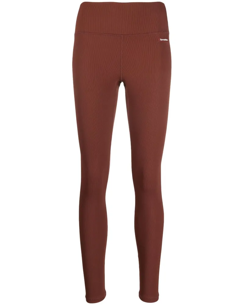 SPORTY & RICH Gerippte Leggings mit Logo-Patch - Braun Braun