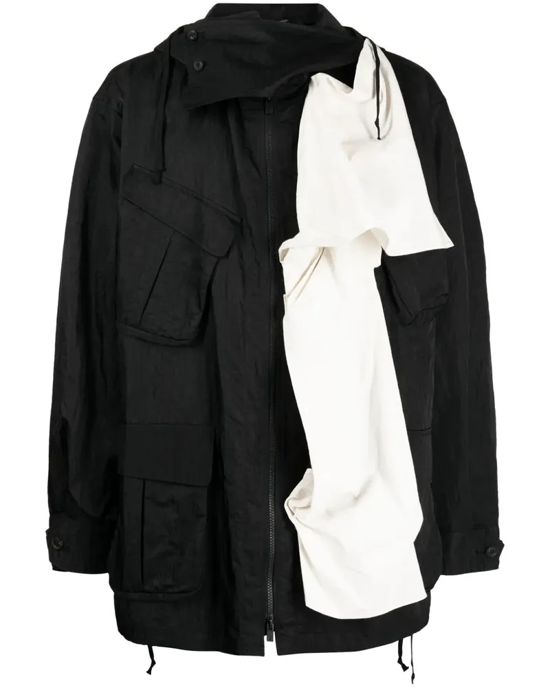 Yohji Yamamoto Asymmetrische Kapuzenjacke - Schwarz Schwarz