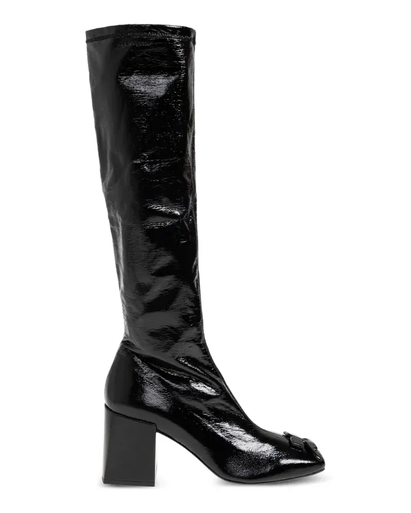 Courrèges Kniehohe Reedition Stiefel in Lackoptik - Schwarz Schwarz