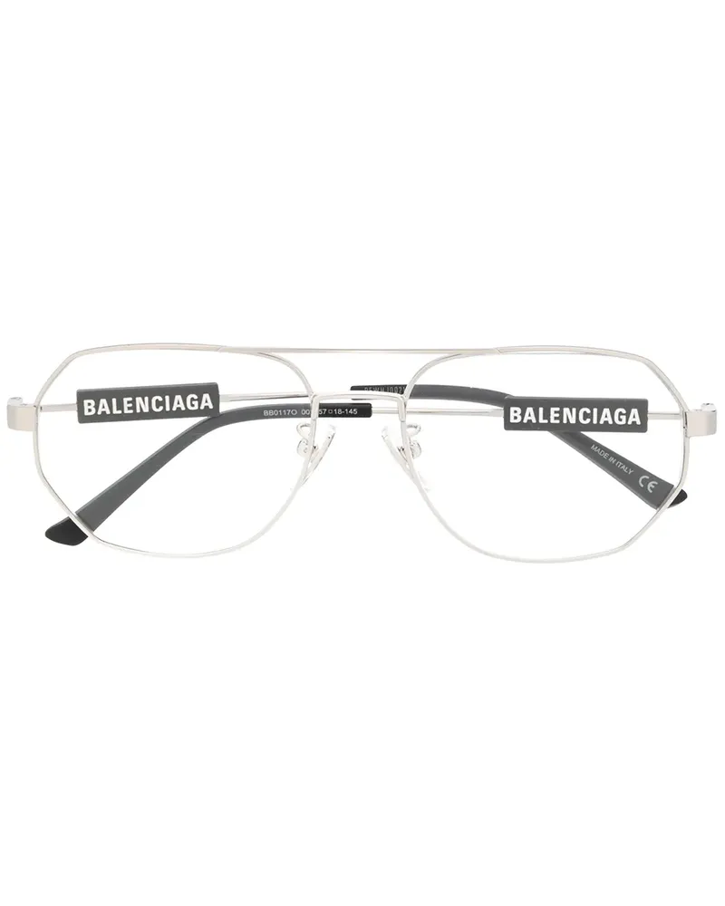 Balenciaga Pilotenbrille mit Logo - Silber Silber