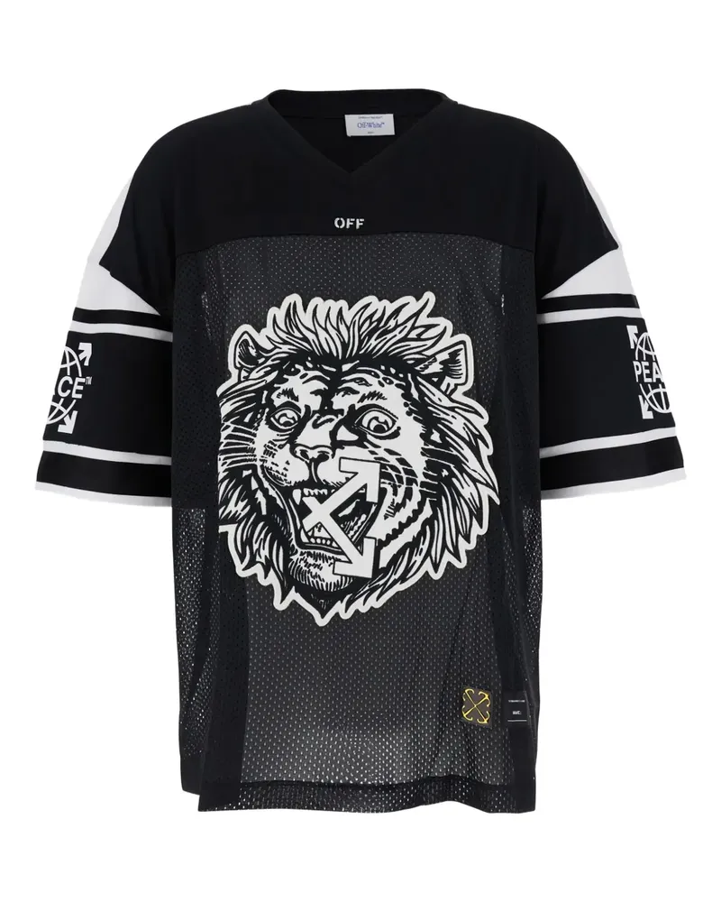 OFF-WHITE Mesh-T-Shirt mit Löwen-Print - Schwarz Schwarz