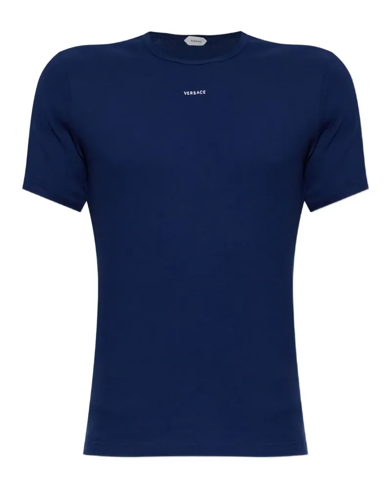 Versace Geripptes T-Shirt mit Stickerei - Blau Blau