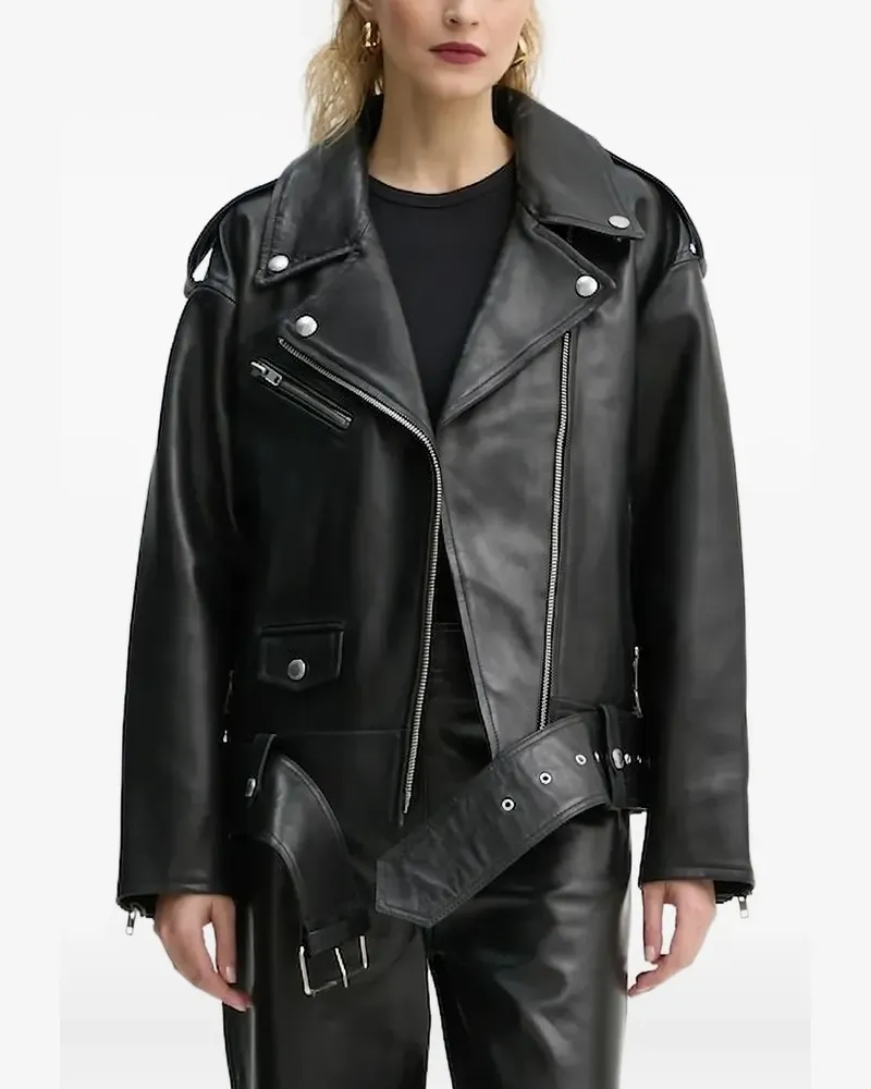 STAND Lederjacke mit Gürtel - Schwarz Schwarz