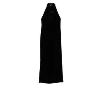 Neckholder-Midikleid aus Samt - Schwarz