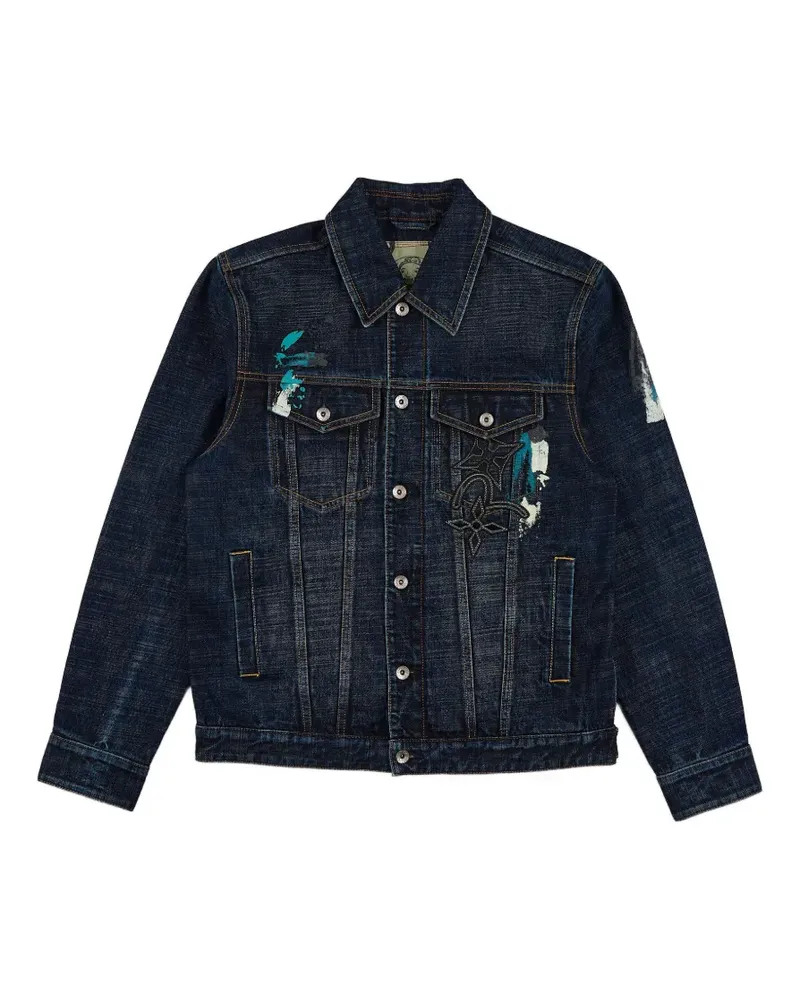 Evisu Jeansjacke mit Farbklecks-Print - Blau Blau
