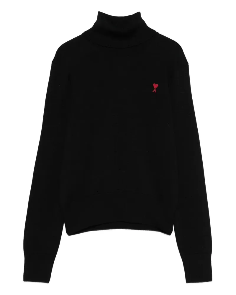 AMI Paris Rollkragenpullover mit Herzstickerei - Schwarz Schwarz