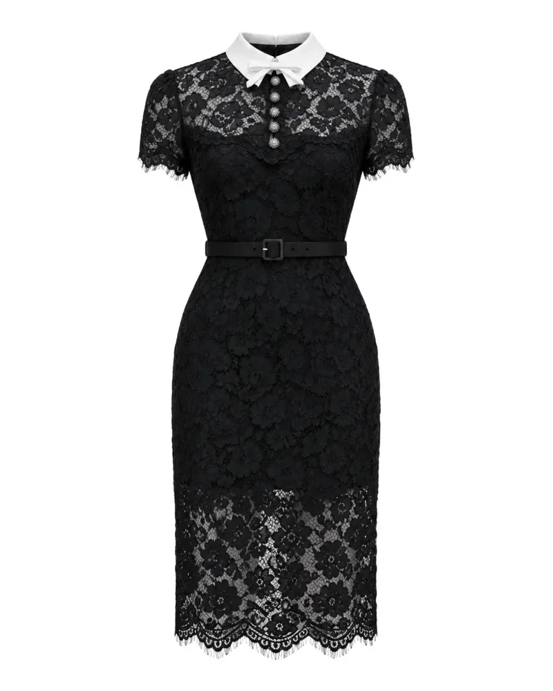 Self-Portrait black lace contrast-collar midi dress - Schwarz Schwarz