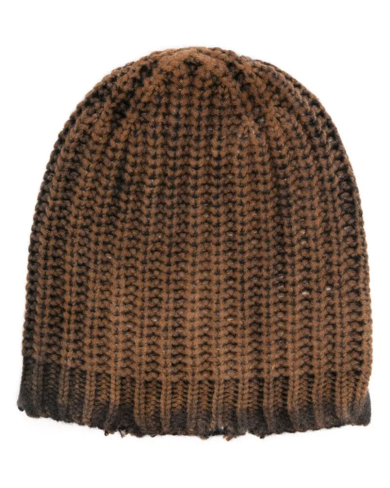 Avant Toi Beanie im Distressed-Look Braun