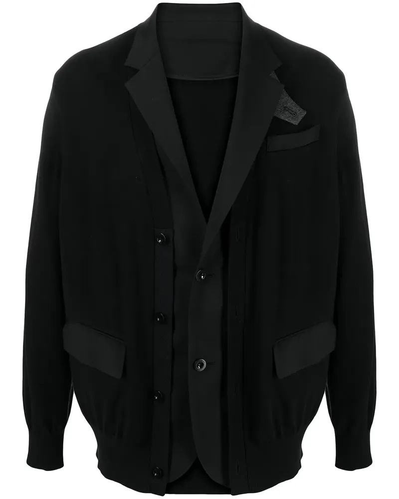 Sacai Cardigan im Layering-Look - Schwarz Schwarz