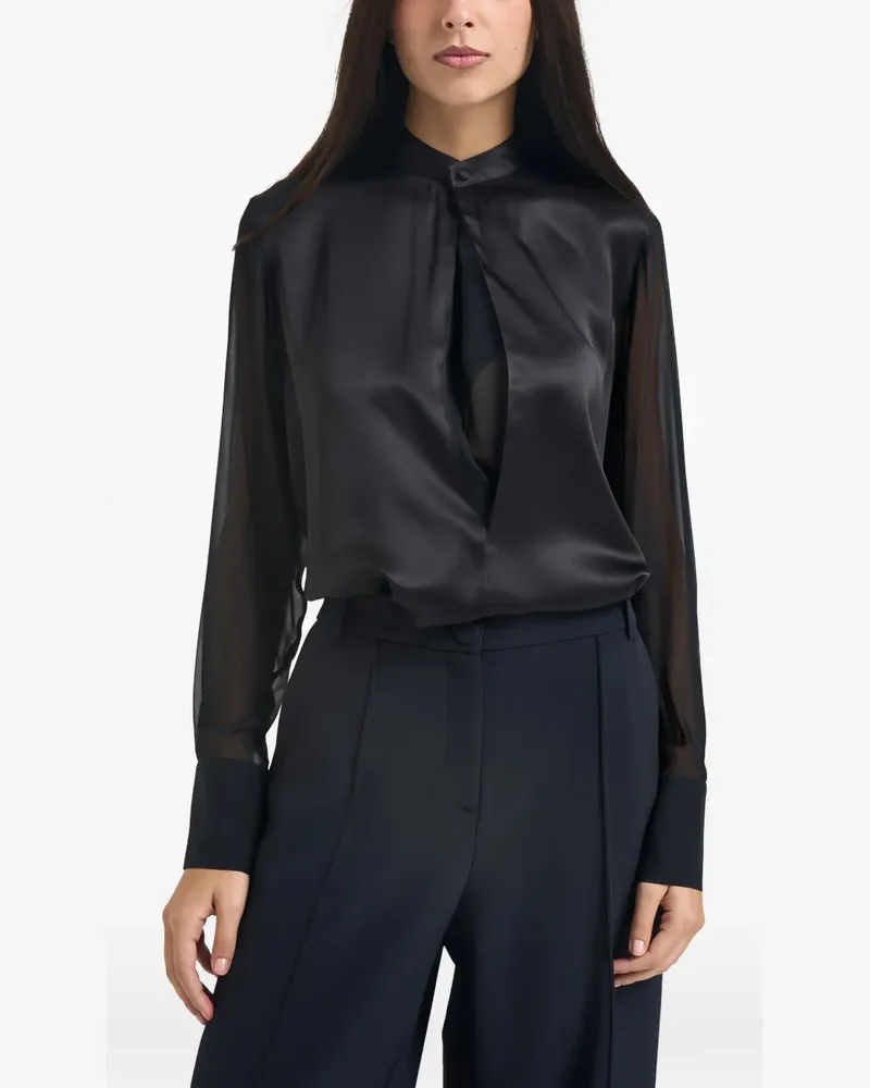 Semicouture sheer-sleeve satin shirt - Schwarz Schwarz