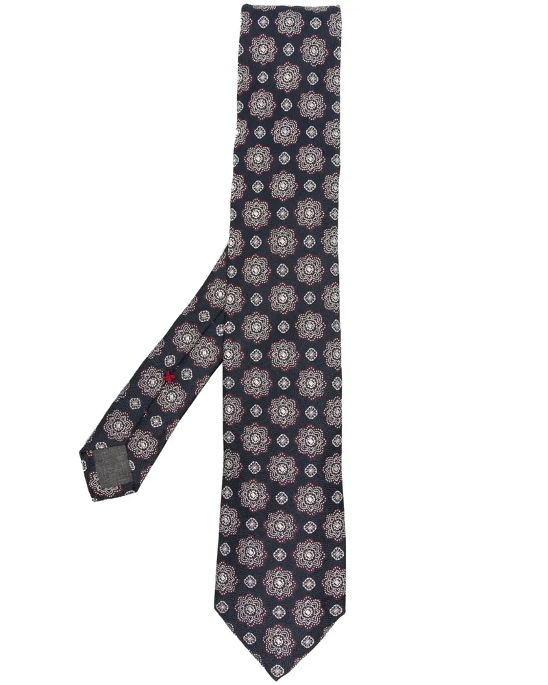 Brunello Cucinelli Seidenkrawatte mit Blumenstickerei - Blau Blau
