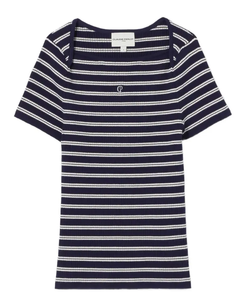 Claudie Pierlot Gestreiftes T-Shirt mit Stickerei - Blau Blau
