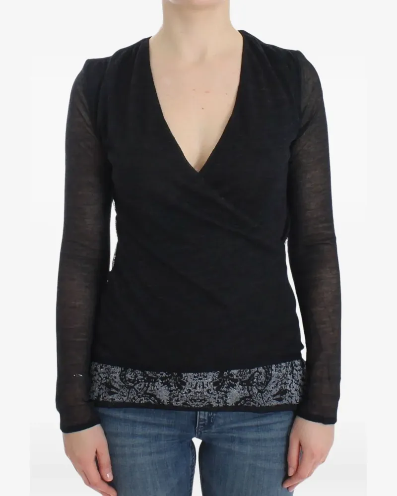 Ermanno Scervino Pullover mit V-Ausschnitt und verziertem Saum - Schwarz Schwarz