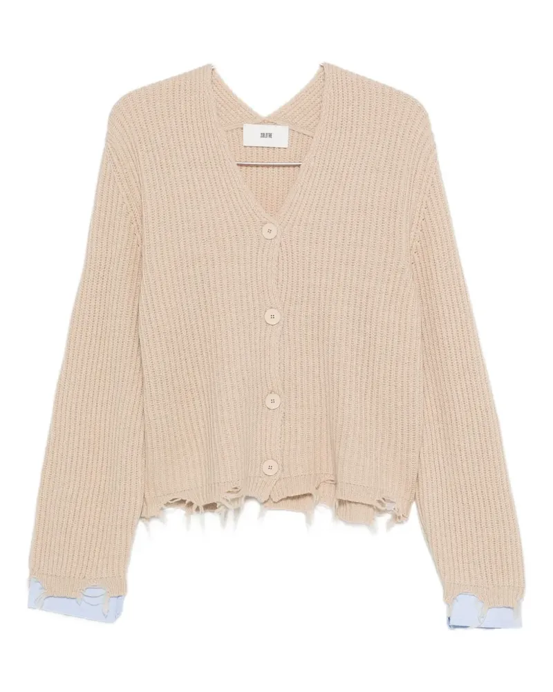 SOLOTRE V-neck distressed-finish cardigan - Nude Nude