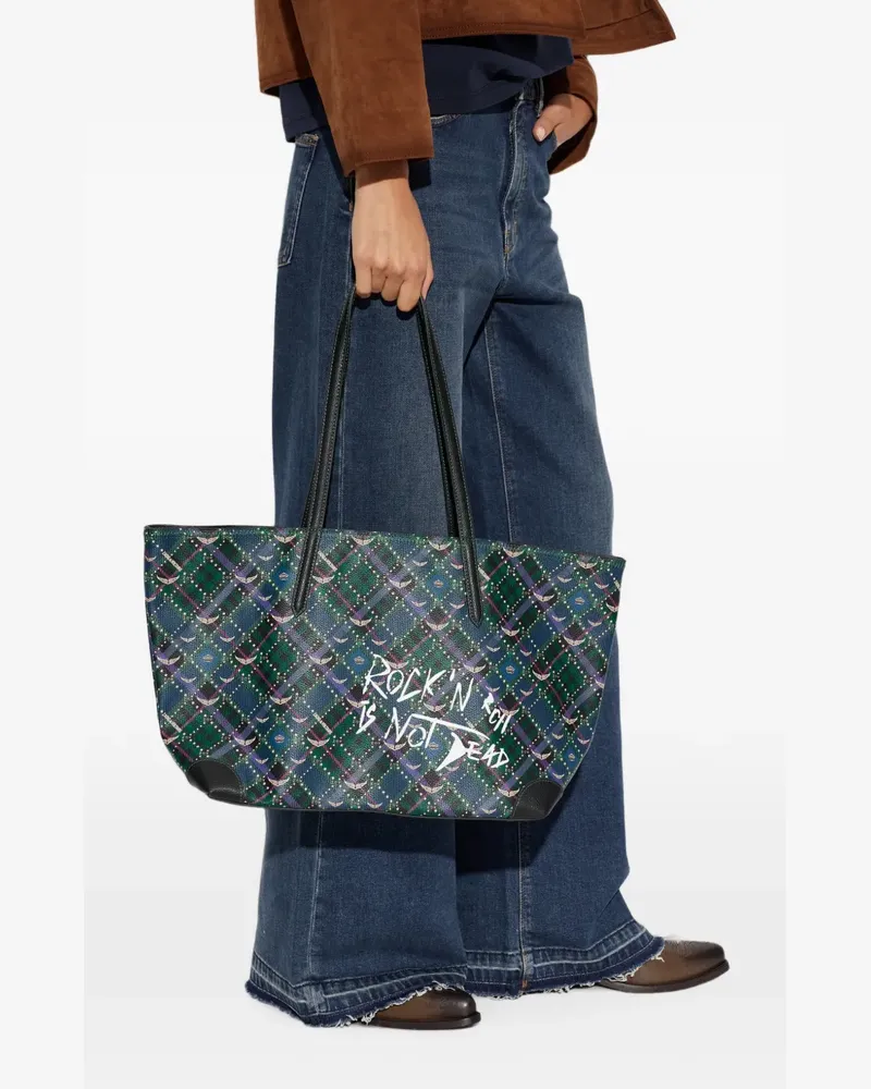 Zadig & Voltaire Karierter Tote Bag mit Slogan - Blau Blau