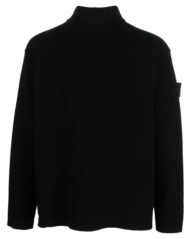 Stone Island Rollkragenpullover mit Logo-Patch - Schwarz Schwarz