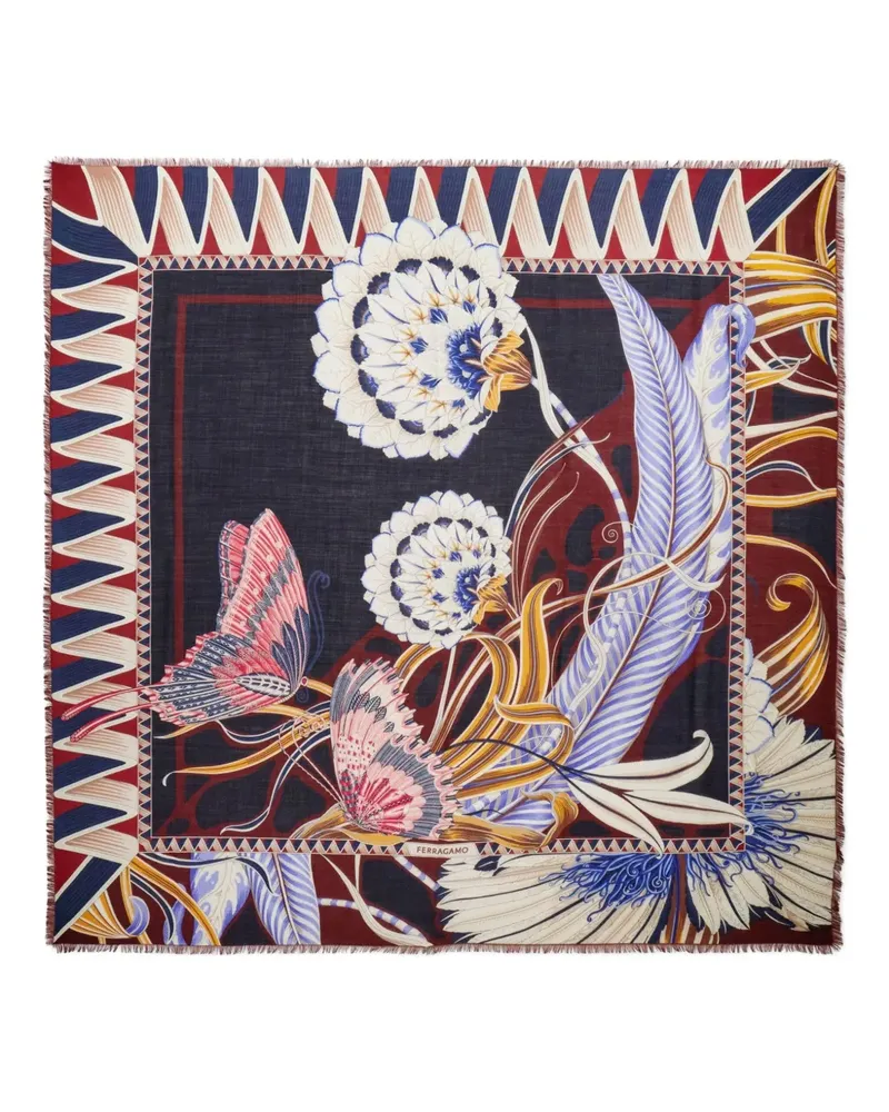 Ferragamo Schal mit Blumen-Print - Blau Blau