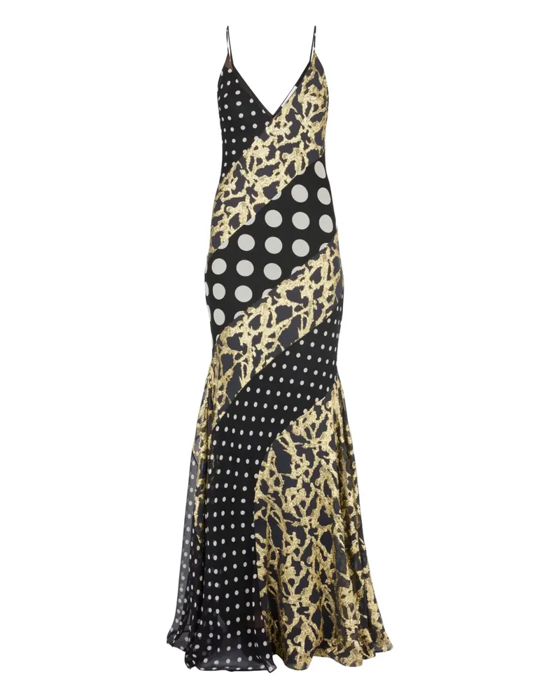 Nina Ricci Marmoriertes Seiden-Maxikleid mit Polka Dots - Schwarz Schwarz