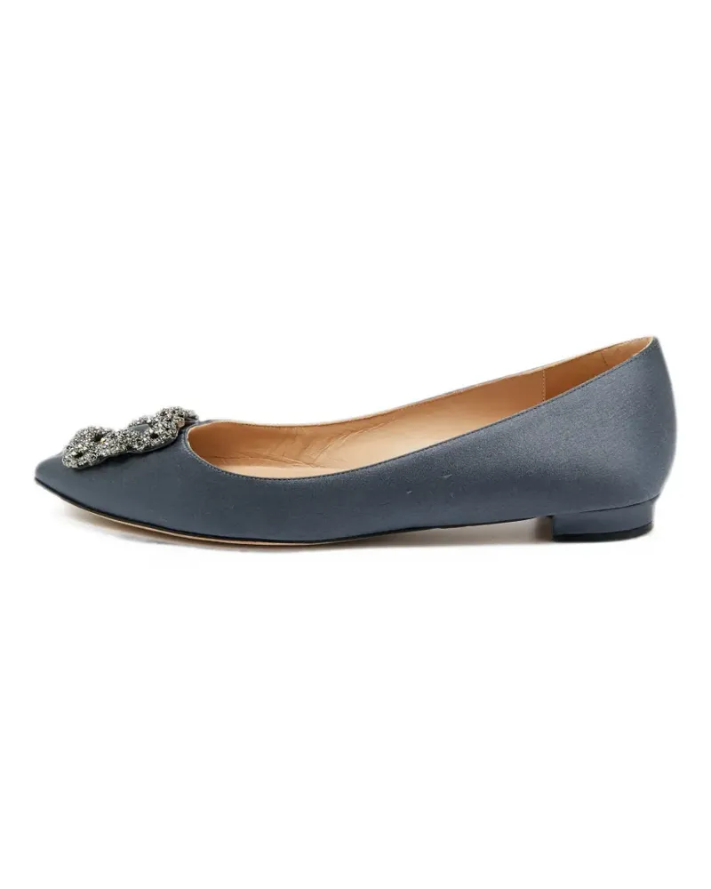 Manolo Blahnik Hangisi crystal-buckle ballet flats - Grau Grau