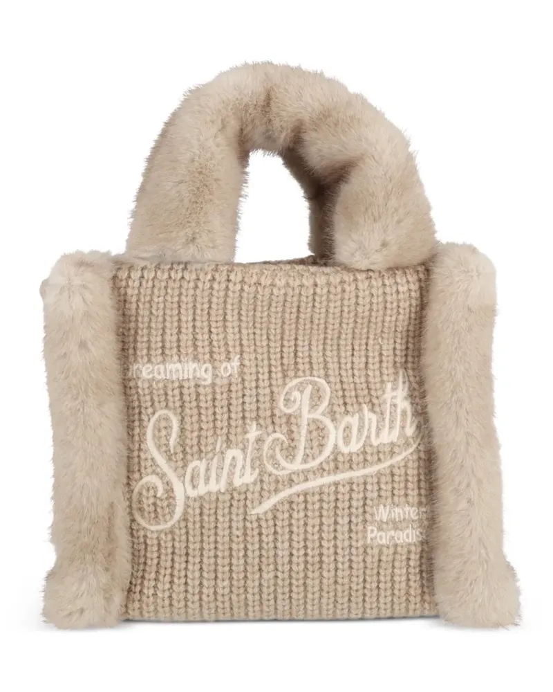 MC2 Saint Barth Mini Vanity Handtasche aus geripptem Wollgemisch mit Shearling - Nude Nude