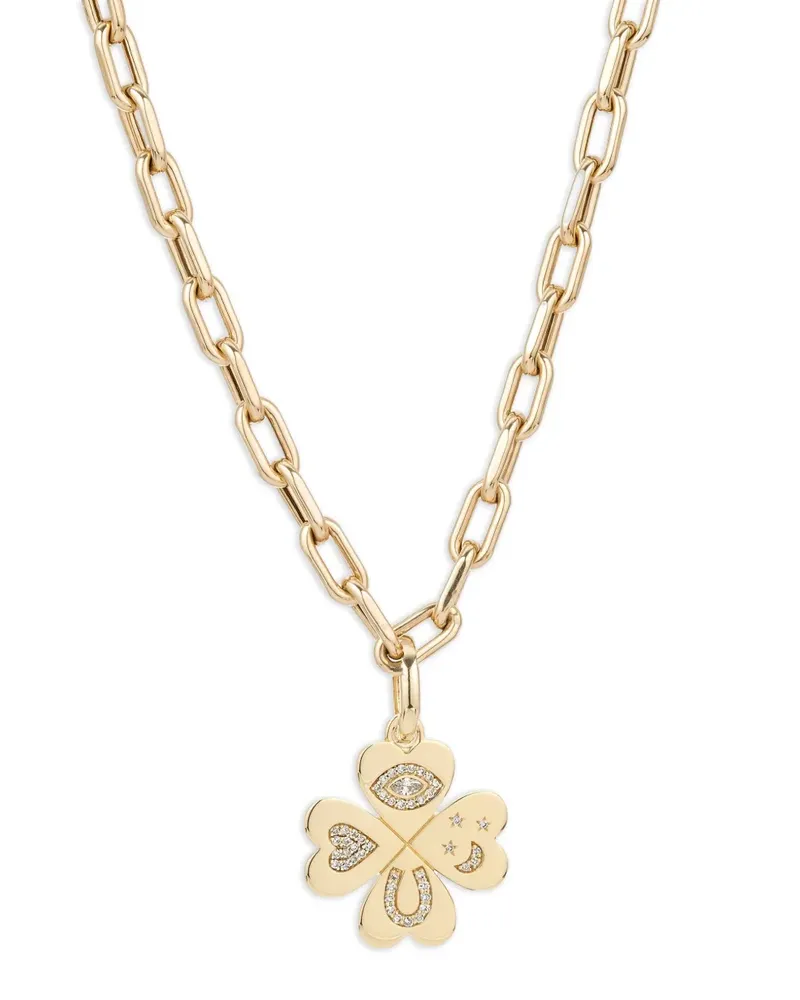 Adina Reyter 14kt Clover Goldhalskette mit Diamant Gold