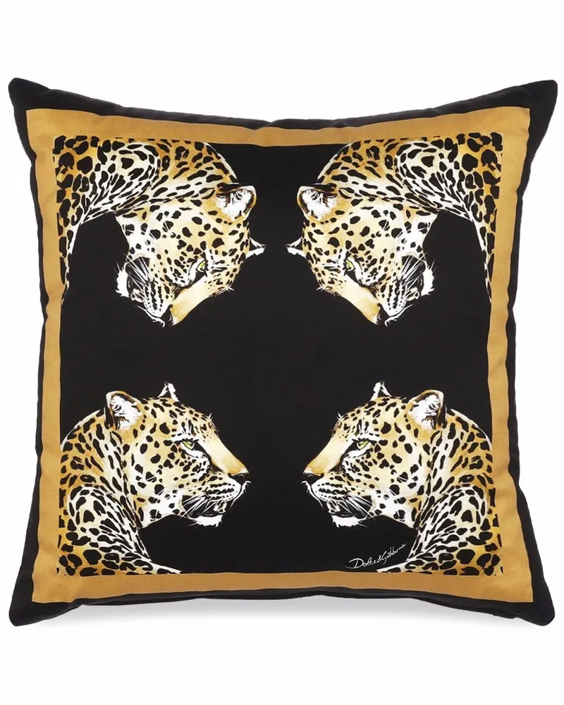 Dolce & Gabbana Kleines Kissen mit Leopardo-Print - Schwarz Schwarz