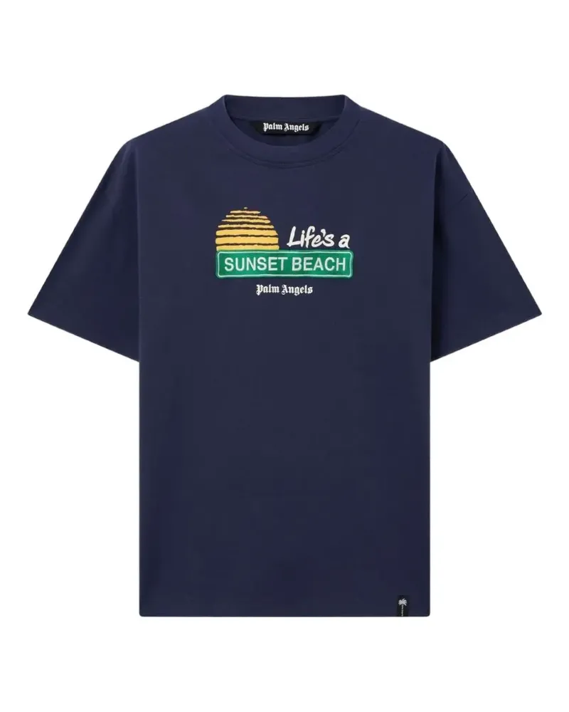 Palm Angels Sunset Signal T-Shirt mit Print - Blau Blau