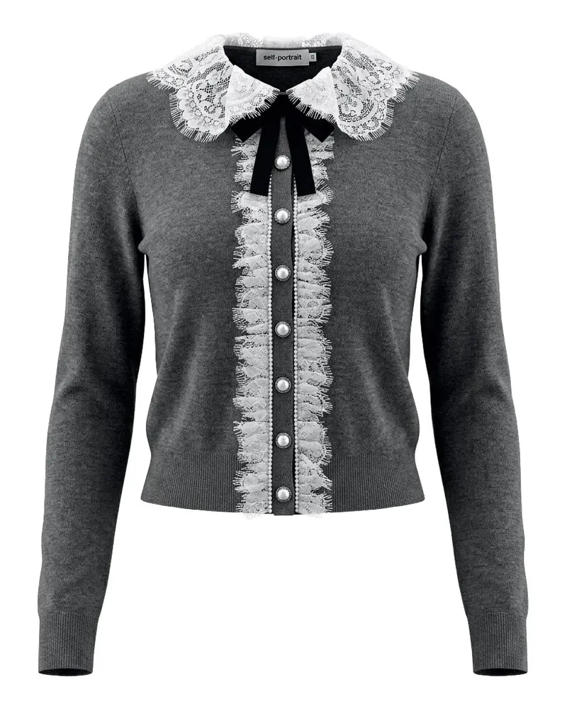 Self-Portrait lace-collar bow-detail cardigan - Grau Grau