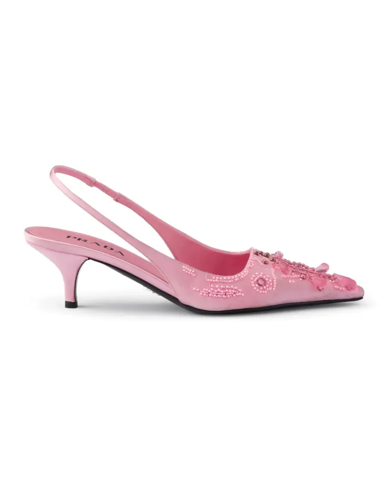 Prada embroidered satin slingback pumps - Rosa Rosa