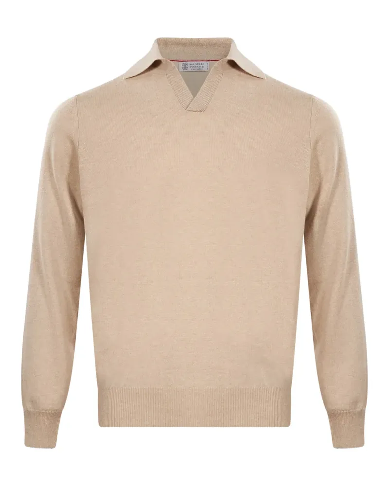 Brunello Cucinelli Langärmeliger Kaschmirpullover mit Poloshirtkragen - Nude Nude