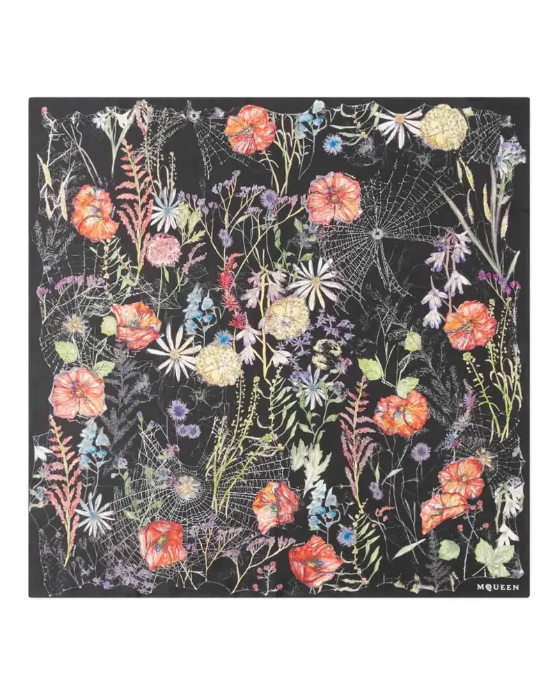 Alexander McQueen floral-print trim scarf - Schwarz Schwarz