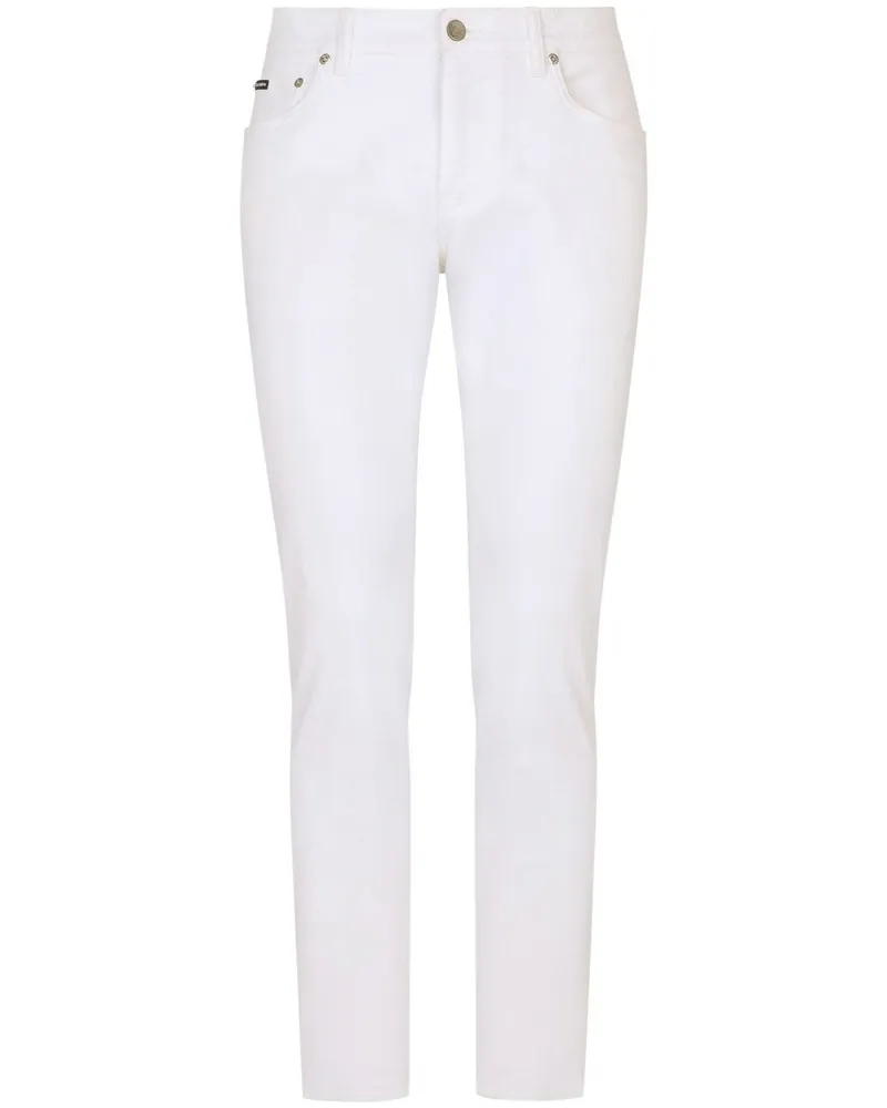 Dolce & Gabbana Slim-Fit-Jeans mit Logo-Schild - Weiß Weiß
