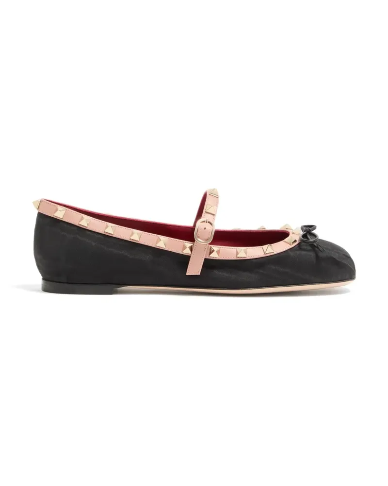 Valentino Garavani Rockstud Mary-Jane Ballerina aus Moiré-Stoff 05mm - Schwarz Schwarz