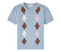 Puffärmel-T-Shirt mit Argylemuster - Blau