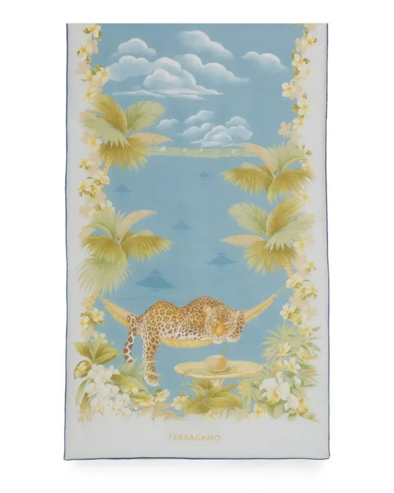 Ferragamo Seidenschal mit Jungle-Print - Blau Blau