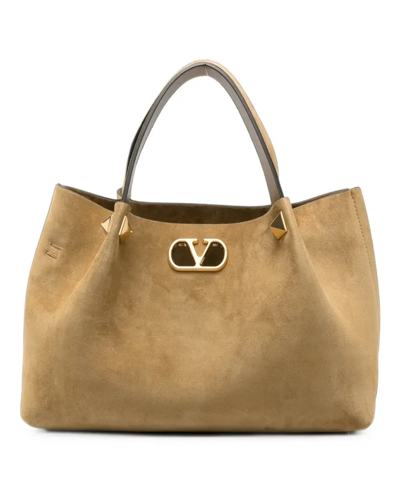 Valentino Garavani VLogo Signature suede tote bag - Nude Nude