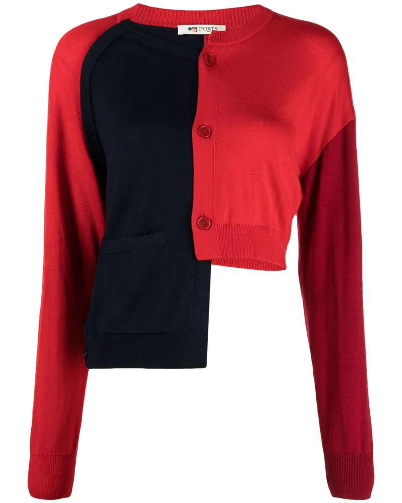 Ports 1961 Cardigan in Colour-Block-Optik Rot