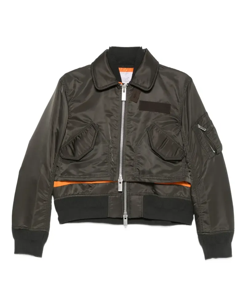 Sacai layered-design zip-up jacket - Grün Grün