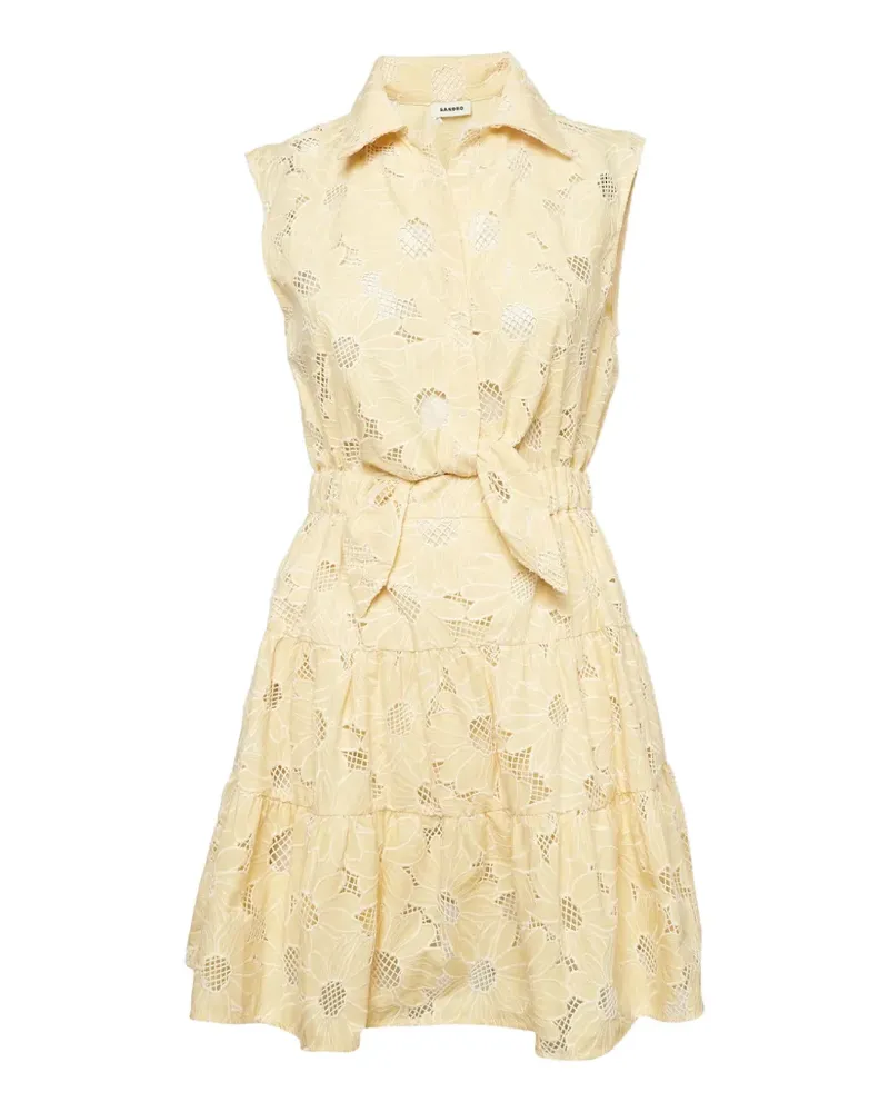 Sandro floral-embroidered tie-waist mini dress - Gelb Gelb