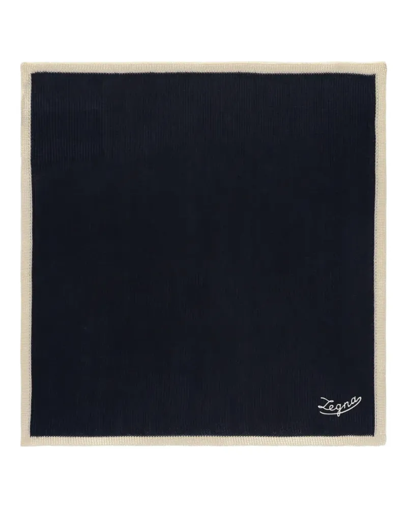 Ermenegildo Zegna logo-embroidered contrast-border pocket square - Blau Blau