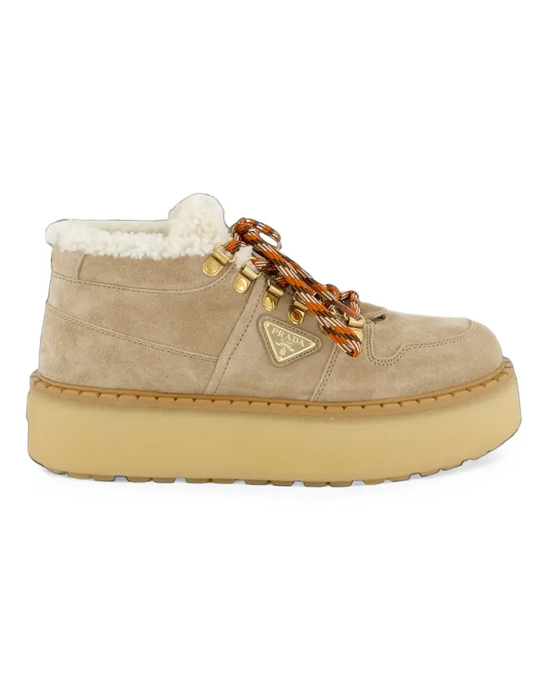 Prada shearling-lined suede booties - Nude Nude