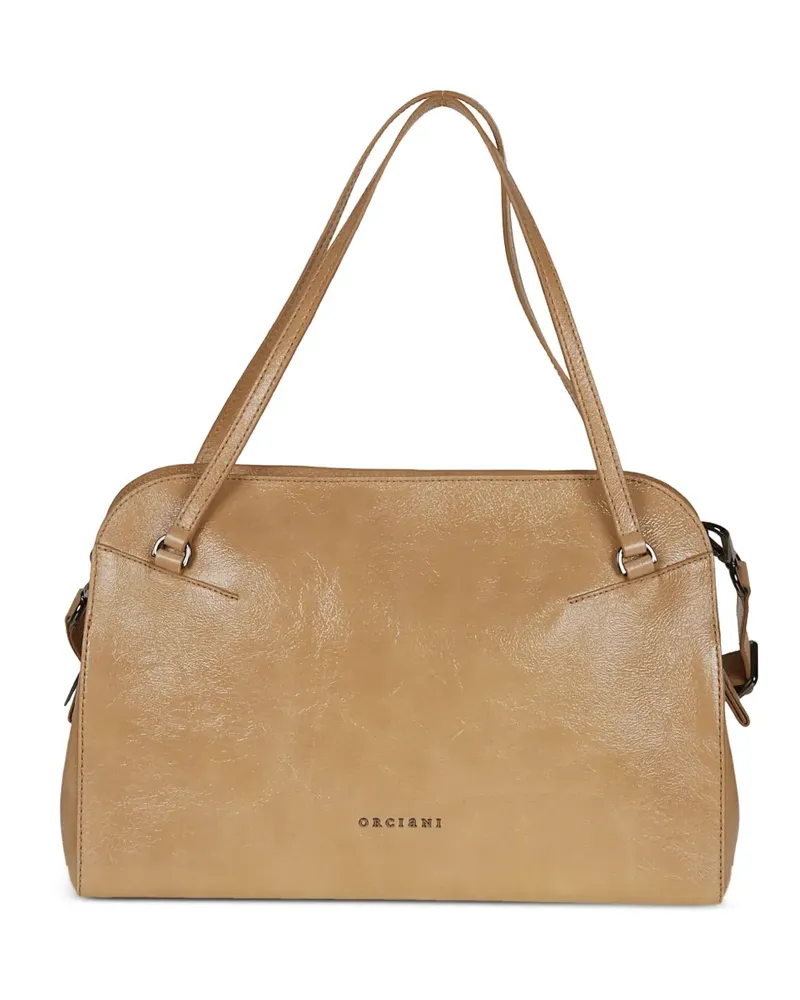 Orciani logo-lettering leather tote bag - Nude Nude