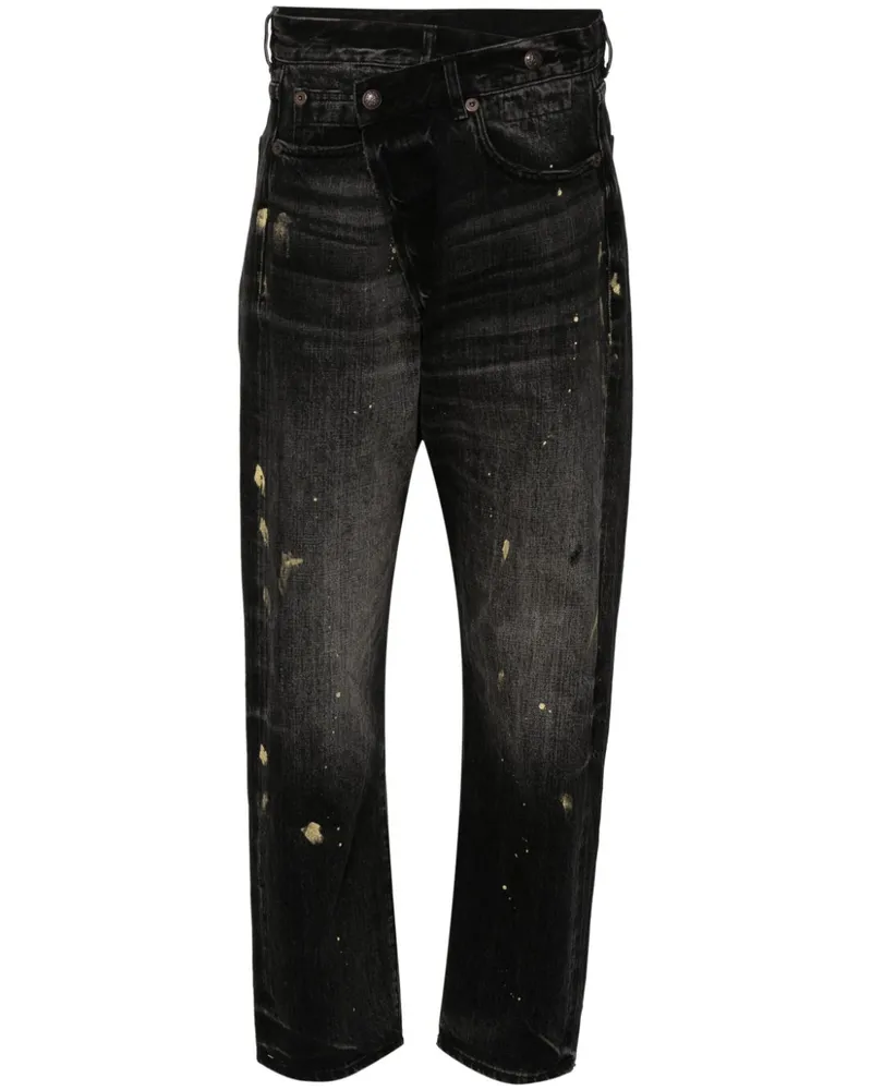 R13 Halbhohe Straight-Leg-Jeans Schwarz