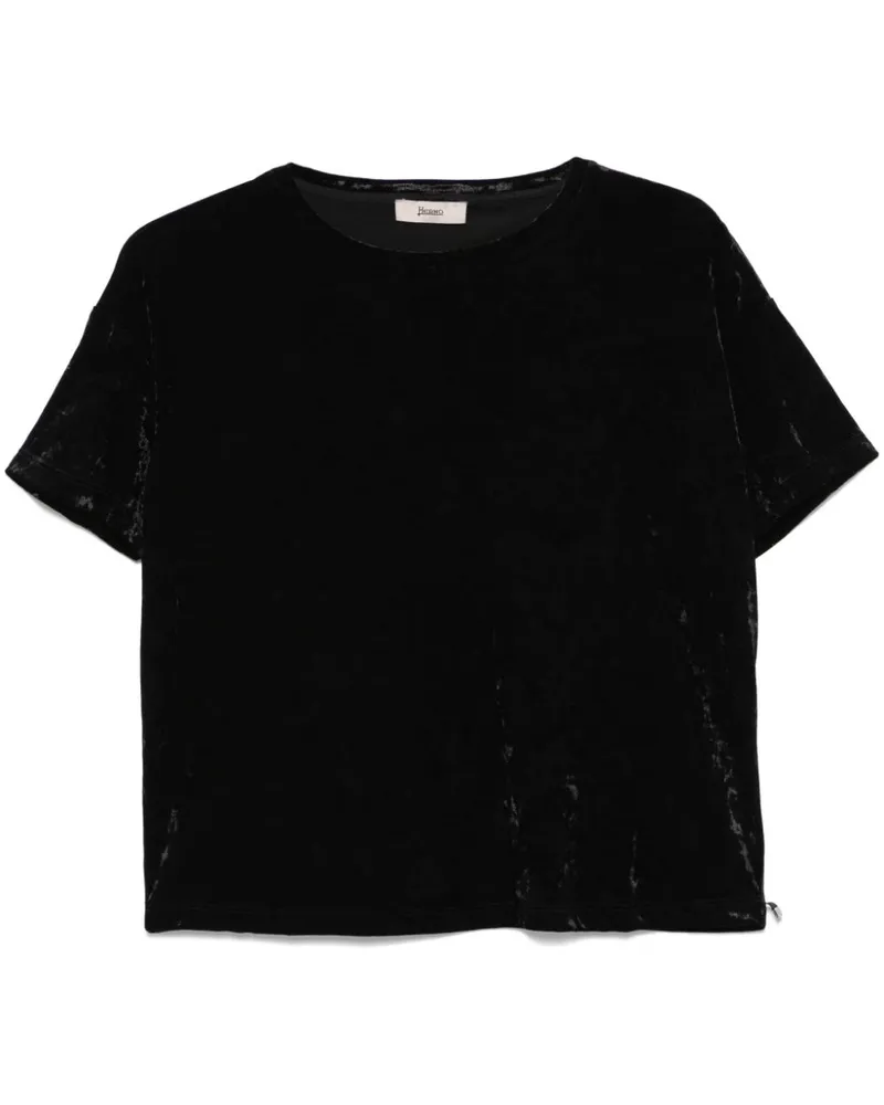 Herno T-Shirt aus Samt in Knitteroptik - Schwarz Schwarz