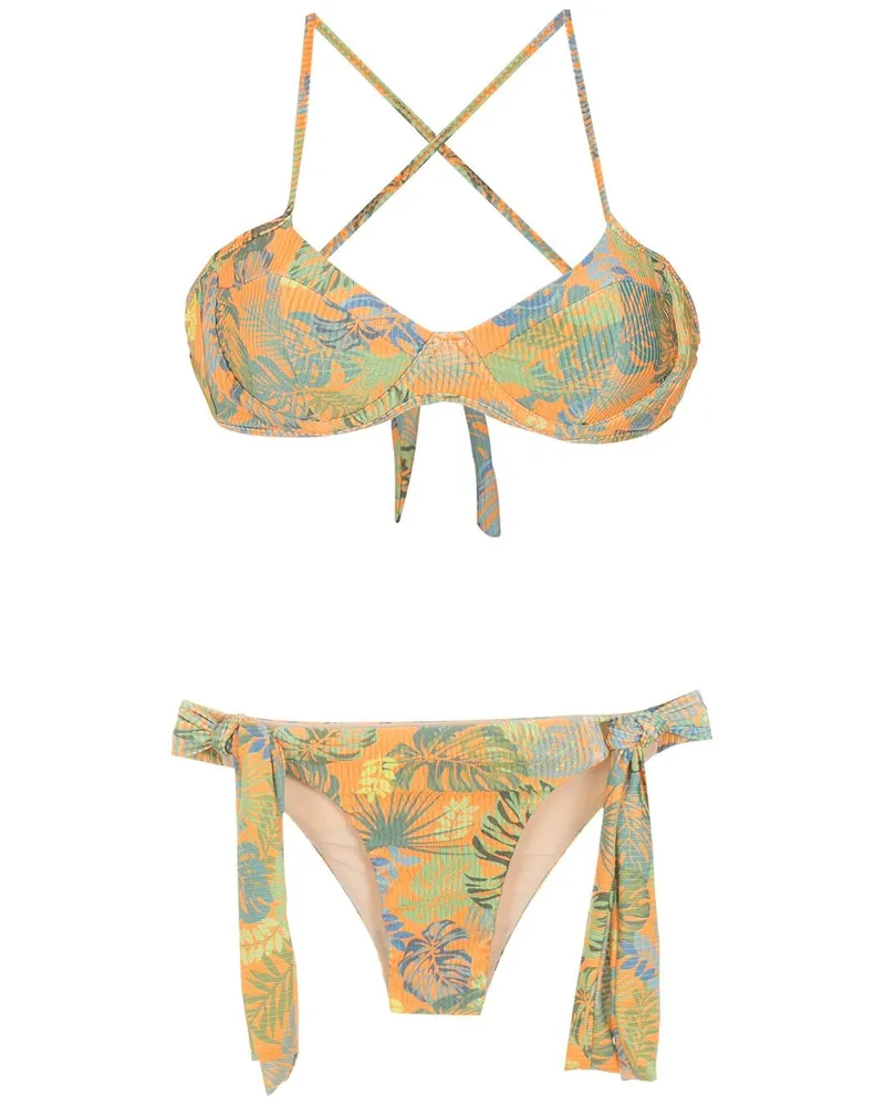 Amir Slama Bikini mit Palmblatt-Print - Orange Orange