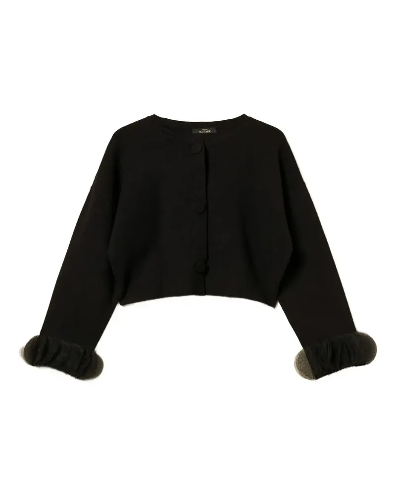 Twin-Set Gestrickte Jacke mit Organza-Bündchen - Schwarz Schwarz