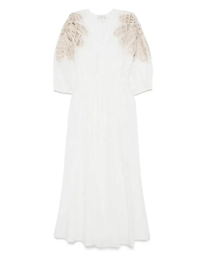 forte_forte Maxikleid mit Stickerei an den Schultern - Weiß Weiß