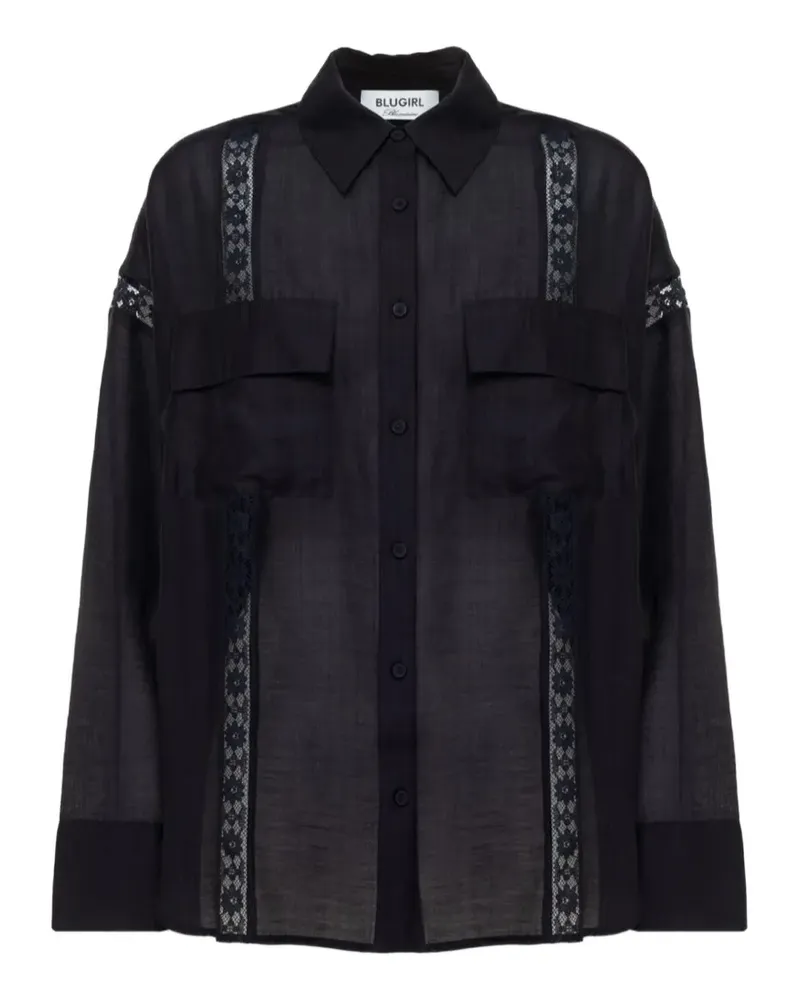Blumarine lace-trim flap-pocket shirt - Schwarz Schwarz