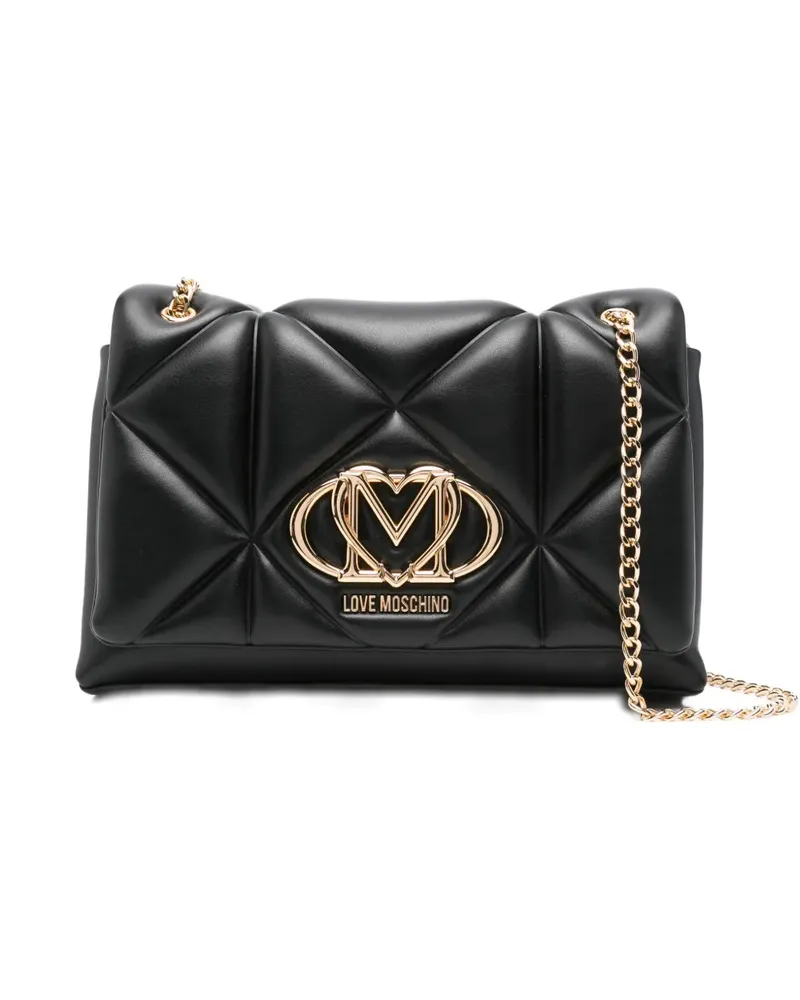 Moschino Gesteppte Schultertasche mit Logo - Schwarz Schwarz